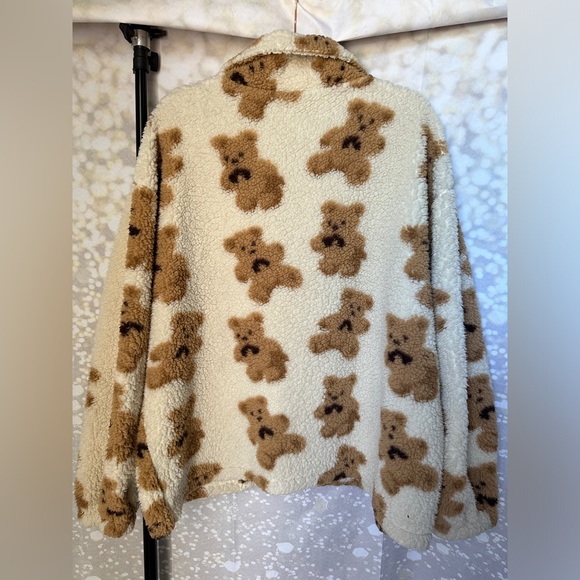 18. 🧸SHEIN Teddy Bear Drop Shoulder Plush Teddy Jacket, Brown and Cream- size 3x - Picture 4 of 11